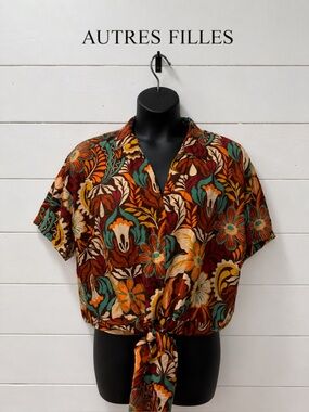 Autres Filles Tie-Front Floral Shirt – Multicolor – Size XL